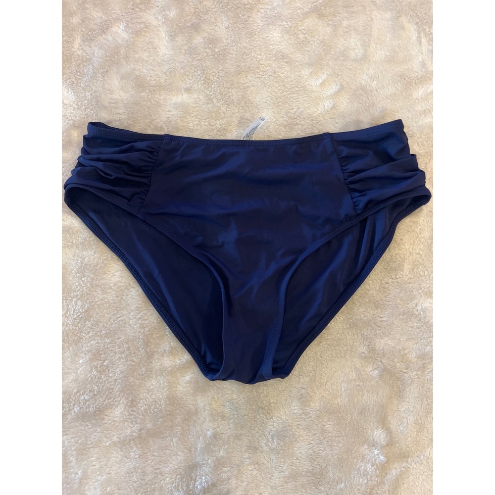 Tempt Me Navy Blue High Waisted Ruched Bikini Bottoms Size M